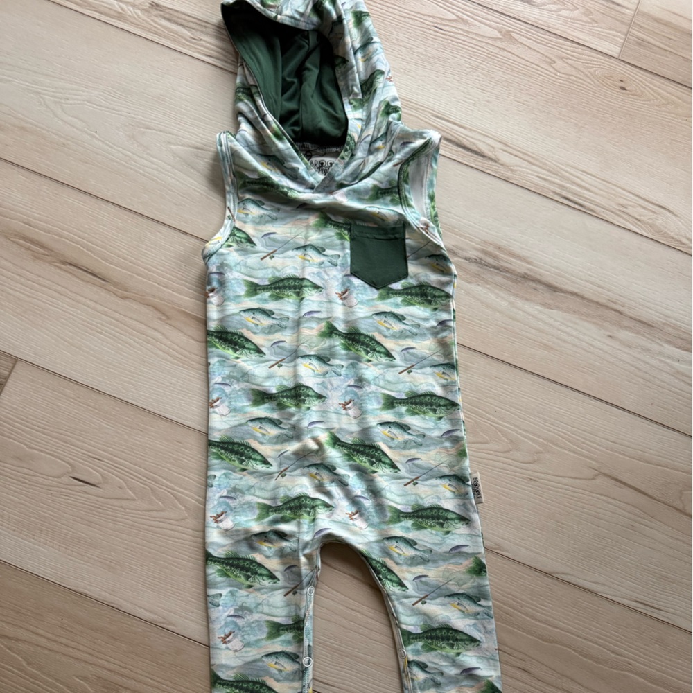 Bamboo Fish Print Hooded One Piece